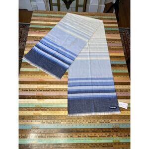 NEW Land’s End Oblong Scarf Stripe Navy blue white Knit Unisex Classic 15 X 70